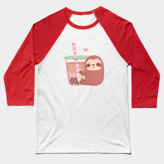Cute Sloth Loves Bubble Tea Baseball T-Shirt by rustydoodle